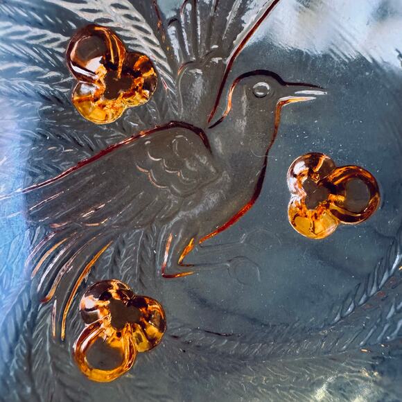 Tiara Indiana Glass Coral Blush Empress Louvre 6" Mint Candy Dish 3 Toed Bird - Picture 4 of 16